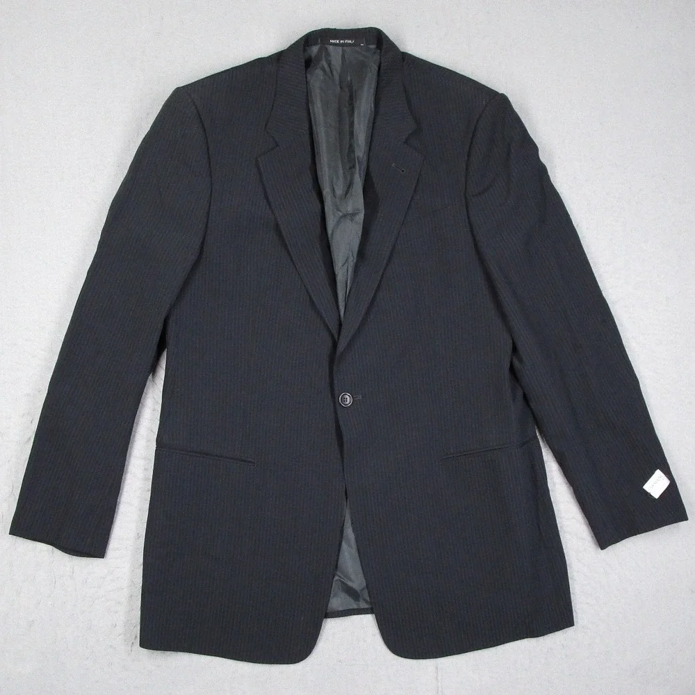 Armani Collezioni Mens Black Pinstripe Wool Silk Suit Made in Italy